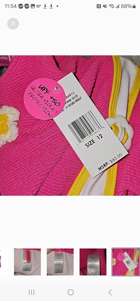 Traje de baño de una pieza BETSEY JOHNSON rosa texturizado Glo nuevo con etiquetas. Niña talla 12. Foto 4 de 4