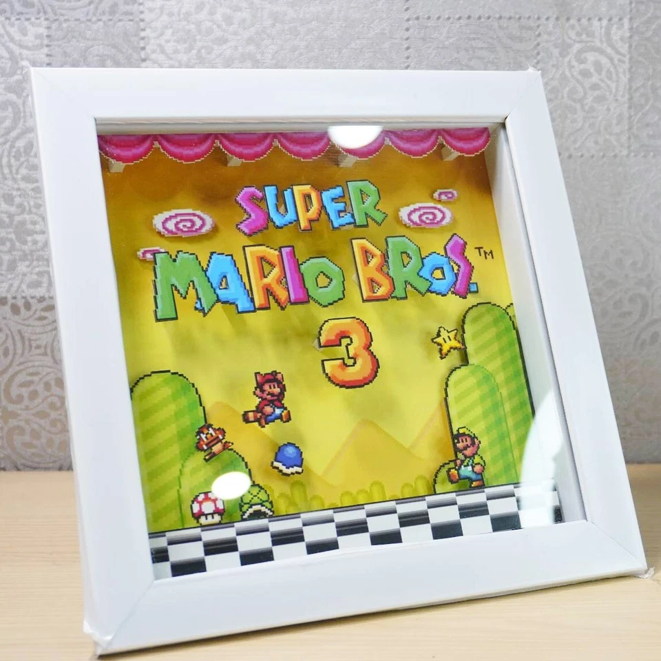 Marco de diorama de juegos retro 3D: escena de título de Super Mario Bros 3 - caja de sombras de 20x20 cm Foto 2 de 4