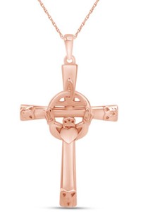 Authentic Trinity Knot Claddagh Celtic Cross Pendant Necklace 14k Rose Gold Plated Silver