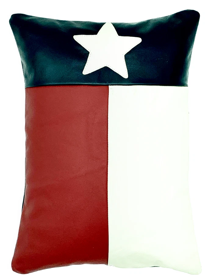 Authentic Leather Texas Flag Lumbar Pillow Cover Only Or With Cushion Couch - Image 2 of 3