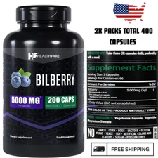 Bilberry Extract Capsules 5000mg | 200 Count 2X PACKS | TOTAL 400 COUNT Non-GMO