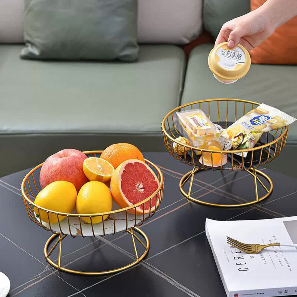 NNEDSZ Elegant Iron Art Glass Serving Tray(White Glass) - Round Design with Gold
