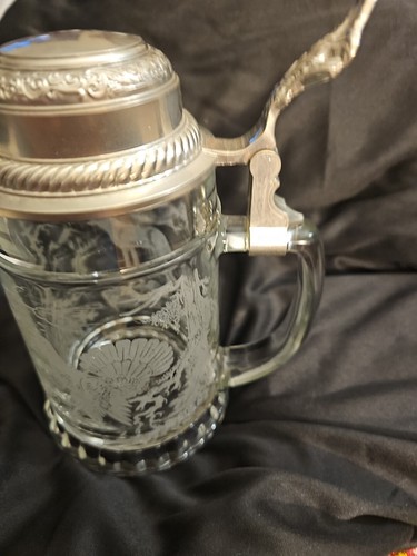 Vtg Etched Glass Beer Stein From N W Germany Pewter Lid Preowned - Picture 18 of 18
