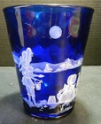 Fenton LE Hand Painted Mary Gregory by Barley Optic Diamond Cobalt Blue Vase 1/3