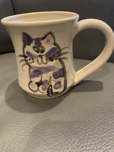Cat Art Pottery Coffee Tea Mug  Signed
