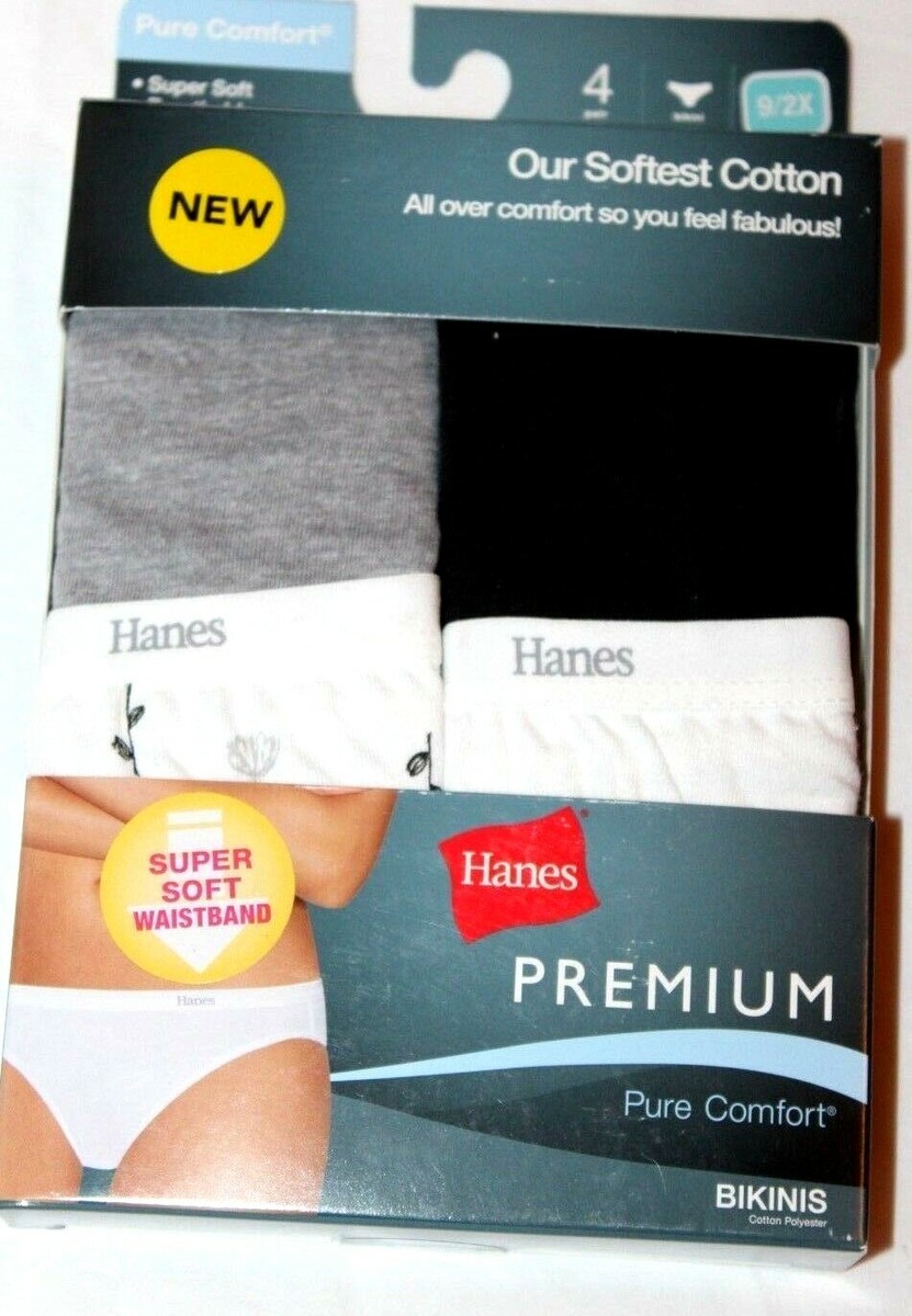 Hanes Women's Black/White/Gray Bikini Cotton Underwear 4-Pr
