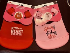 Baby Feeding Silicone Bib Valentines Day Red and Pink 2pc