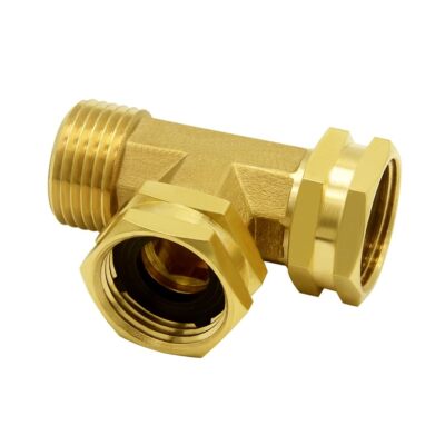 3/4'' GHT Tee Fitting Brass Female x Female x Male Garden Hose Connector