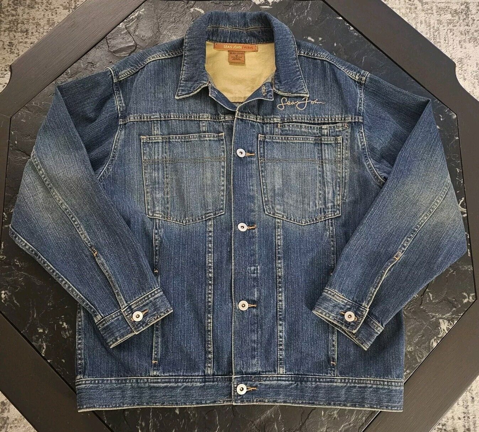 Vintage Sean John Denim Jean Jacket Logo Size M Baggy Oversize Y2K Streetwear