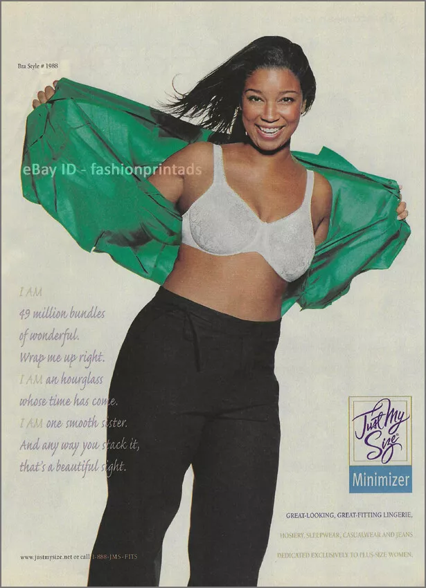 JUST MY SIZE Intimates 1-Page Magazine PRINT AD 2001 curvy woman in support  bra