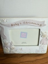 Russ Photo Frame Baby  s Christening Blue Bear, Sheep, Blocks 3.5x5