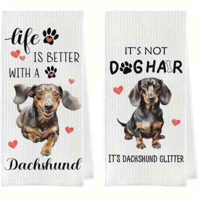 2er Pack süße Dackel Druck Geschirrtücher super weich tolles Geschenk Wurst Hund #5