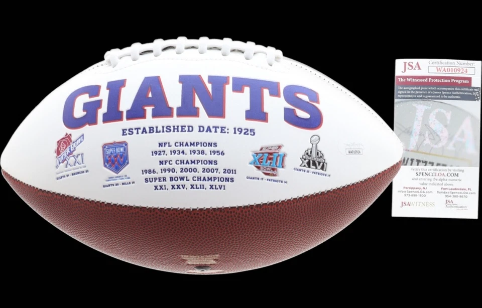 Lawrence Taylor Firmado Gigantes Logo Fútbol Inscrito "HOF 99" (JSA) *Encerrado* Foto 2 de 2