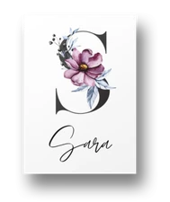 Children's Nursery Name Initial Monogram Personalised Print Purple Flower Birth