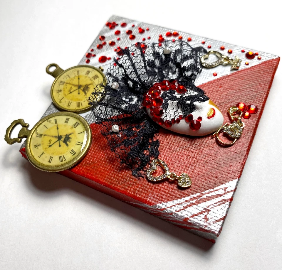 MÁSCARA DE TEATRO MINIATURA CASA DE BONECAS STRASS PINTADA À MÃO LONA 3D CARVALHO LOUNG - Imagem 2 de 3