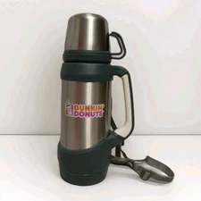 Dunkin Donuts Stainless 32oz Hot Cold Travel Mug Thermos 2 cups strap insulated 