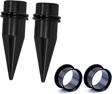 Pair of 7/16" 11Mm Stainless Steel Black Tapers and Tunnels Ear Stretching Kit