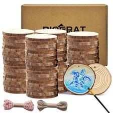 2 Inch Wood Slices Wooden Discs for Crafts with Holes, 80 Pcs 2-2.4 Inches, w...