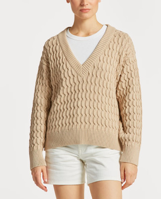 GANT Women's Beige Knitted 100% Cotton V-Neck Sweater Size XL 4804148