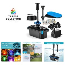 with Pump Fountain Kits, 660GPH Pond Filter Box With 40W Pond Pump RGB Auto...