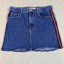 Zara Denim Mini Skirt Kids 13-14 Blue Side Stripe Glitter Casual Jean Skirt