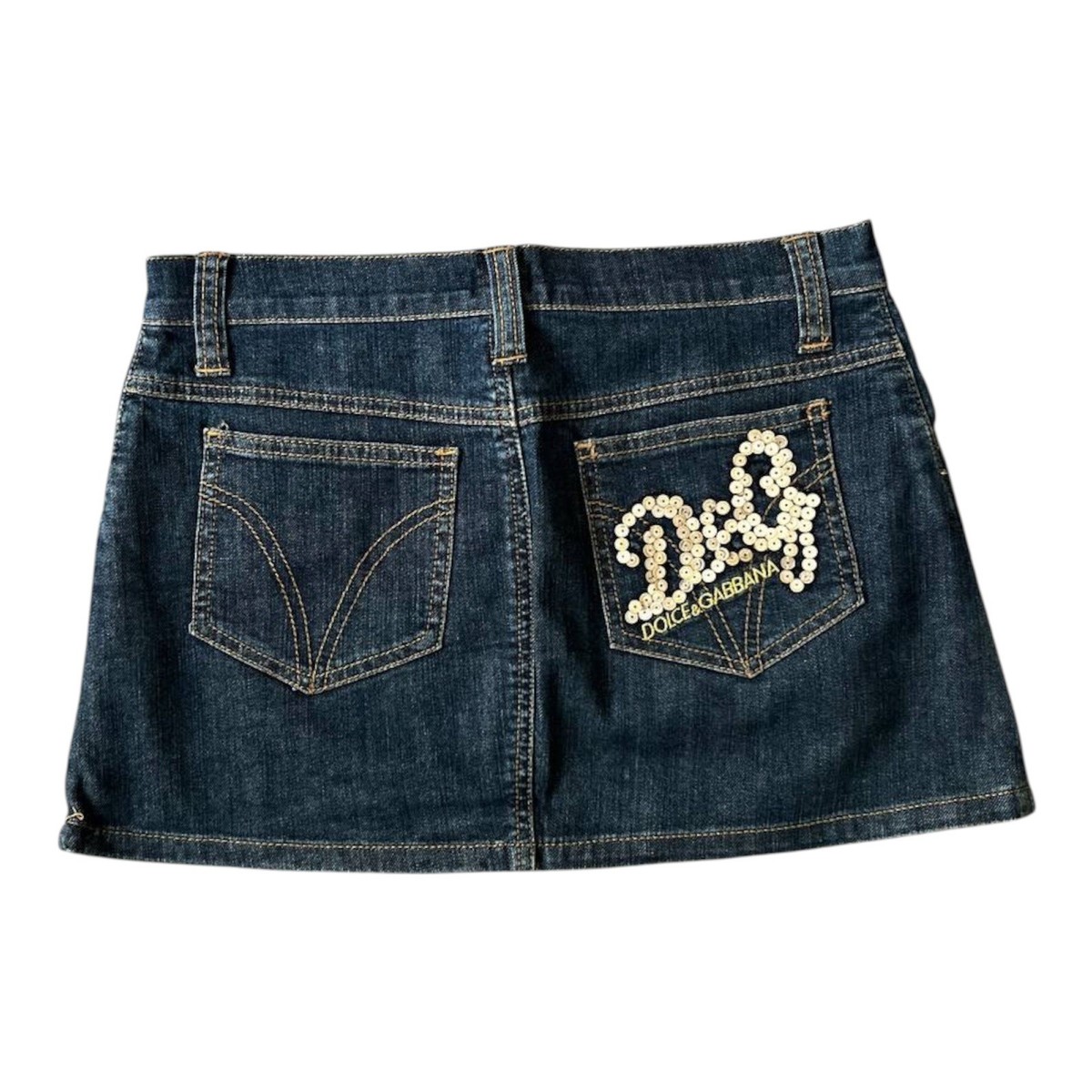 Vintage Dolce Gabbana 2000s D&G sequin large logo denim mini skirt