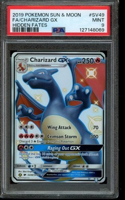 PSA 9 MINT Pokemon Charizard GX Hidden Fates Full Art Shiny SV49