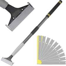 Heavy Duty Floor Scraper Long Handle 16–31in Adjustable 4" Razor Blade 10 Blades