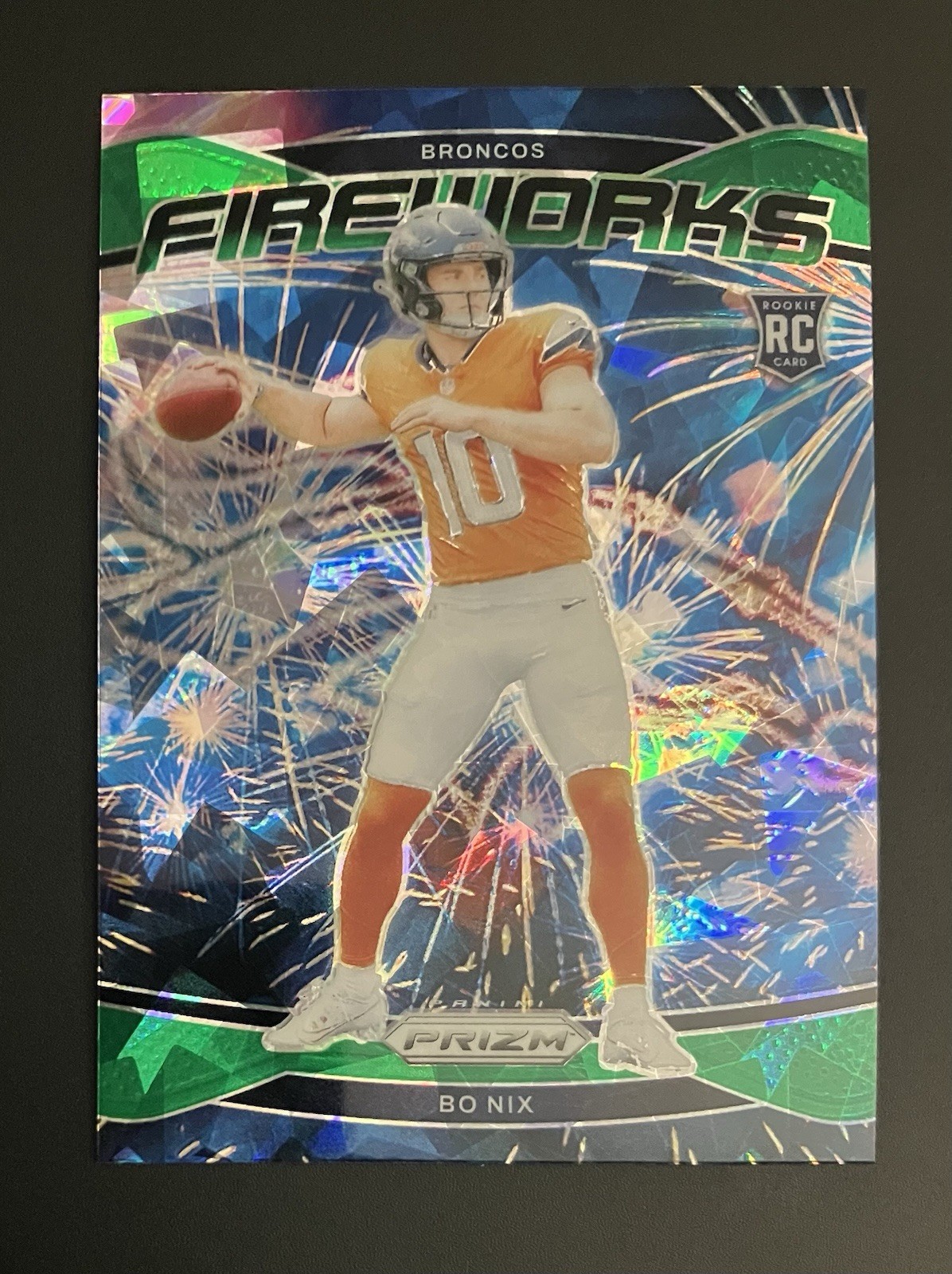 2024 Panini Prizm - Fireworks Bo Nix #23 Green Ice Prizm (RC)