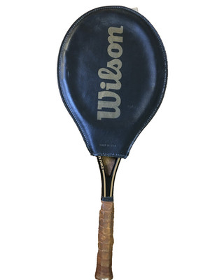 Vintage Wilson Graphite Force Midsize Tennis Racquet With Case Cover Black Gold