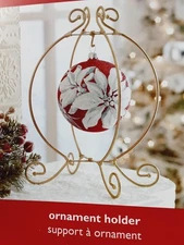 PIER 1 IMPORTS Goldtone Foldable Single Ornament Holder Display Stand With Box
