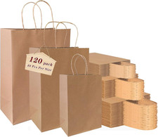 120 Pack Kraft Paper Bags with Handles,Assorted Sizes Gift Bags Bulk Kraft Paper