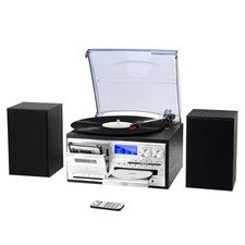 10 in 1 Vintage Record Player with External Speakers, 3 Speed Black-Wood