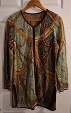 Peruvian Connection Cardigan UK size M, 100% Pima Cotton Paisley, Bohemian style