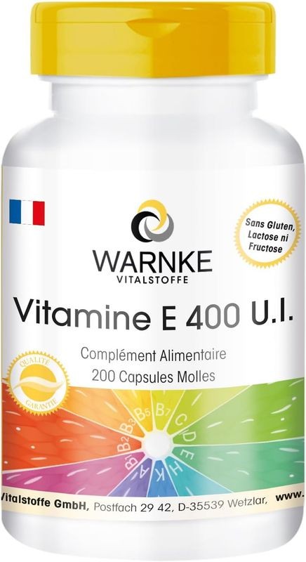 Vitamine E 400 UI 200 softgels antioxydant cellulaire pour cure bien-être de 200 jours