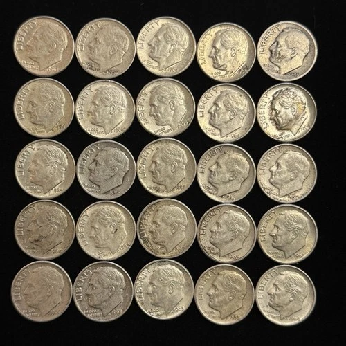 25 Silver Dimes – Good Condition - 90% Silver (Pre-1965) – 1.81 oz ASW