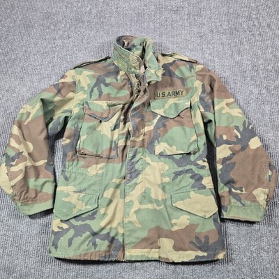 Vintage Alpha Industries Coat Mens Small Short Woodland Camo M65 US Army 80s
