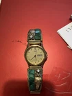 Southwestern Green Malachite Watch tips Sterling Silver Gold Wash Mens Watch