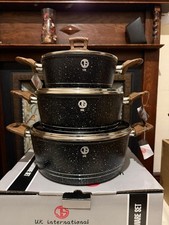 3PCS Non Stick Granite Cookware Set Pots & Pans with Lids Induction Gas Hob PFOA