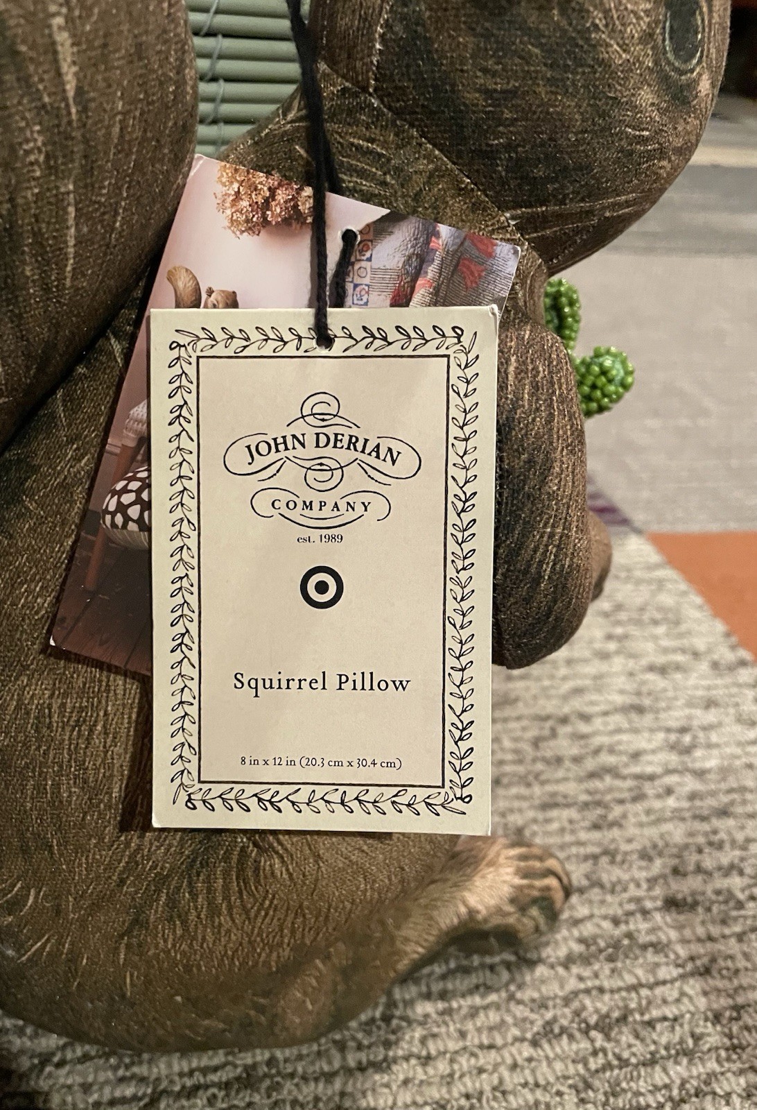 John Derian Target Thanksgiving Plush 11” Squirrel Holding Radish Pillow NEW HTF