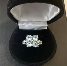 Gorgeous Vintage 925 Sterling Silver Blue Topaz Flower Ring Made In Thailand