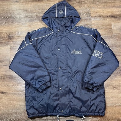 Asics Jacket Mens L Navy Full Zip Hooded Puffer Coat Insulated Winter Warm Ski