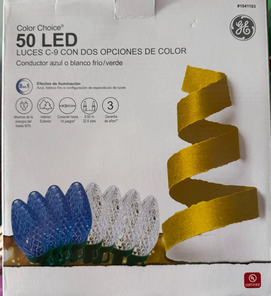 GE Color Choice 50 LED Dual Color C9 Blue of Cool White Lights CHRISTMAS NEW - Image 2 of 2