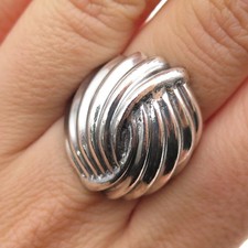 925 Sterling Silver Vintage Modernist Ribbed Oxidized Ring Size 8.5