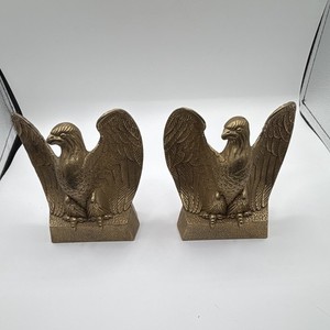 Set of 2 Vintage American Bald Eagle Bookends Cast Brass 6" Tall
