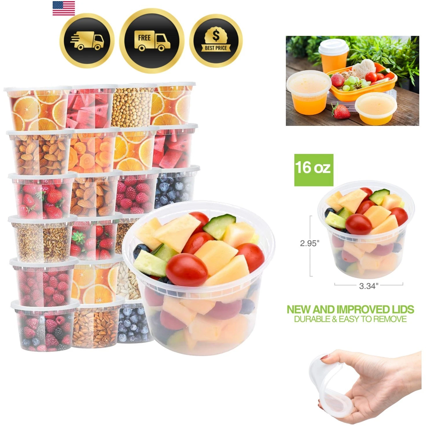 Glotoch 24 Pack Deli Containers with Lids, Plastic Food Storage Freezer Storg...