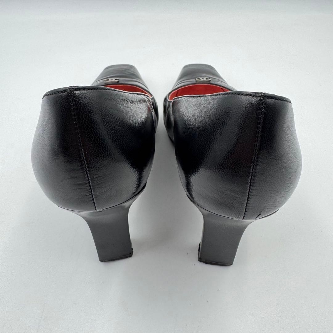Chanel Heel Pumps Black Leather With Coco Mark Size 36.5 US Abt 6.5 For Women thumbnail 10