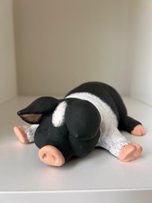Lazy Pig Figurine   Black  White Ceramic Farm Decor