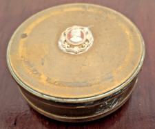 Vintage English Cameo Trinket Box Gold Tone Round Velvet Lined Hinged