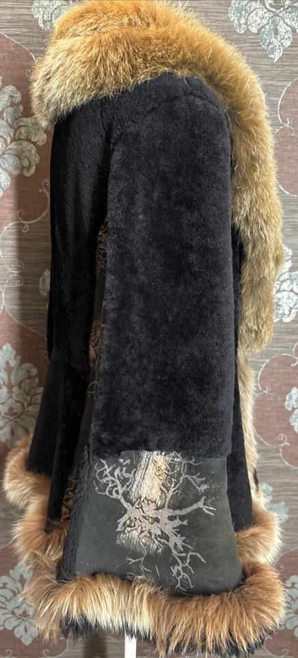 Chaqueta de piel de cordero genuina de piel de oveja, negra, ribete de piel real, talla L Foto 3 de 4